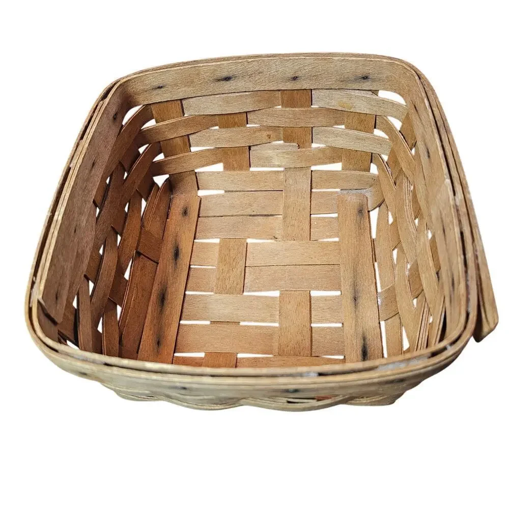 Vintage Longaberger Small Basket Handwoven Brown Square Wood Signed 1994 Cottage